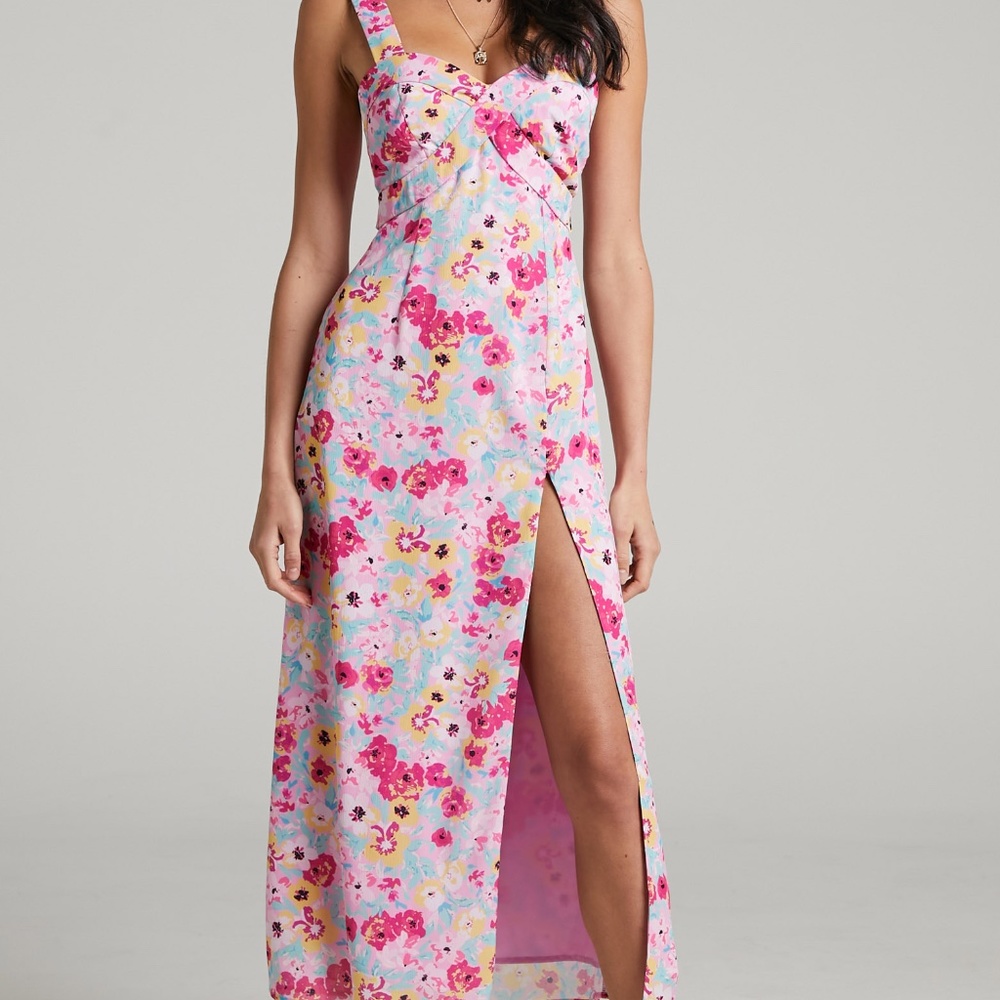 Frederica Strappy Midi Dress in Pink Panther